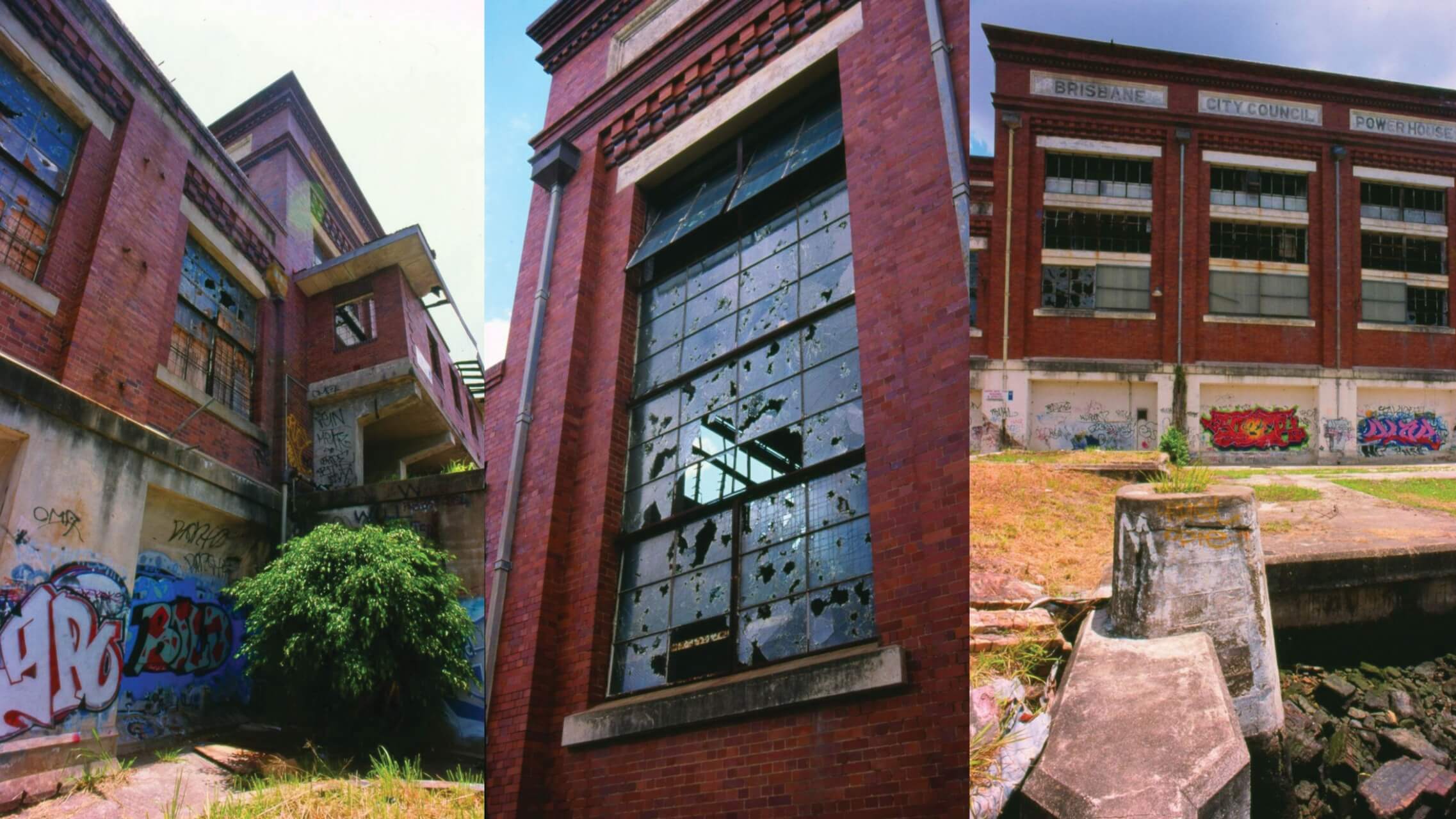 Historical graffiti on the Brisbane Powerhouse before renovations