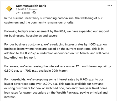 LinkedIn update from Commonwealth Bank