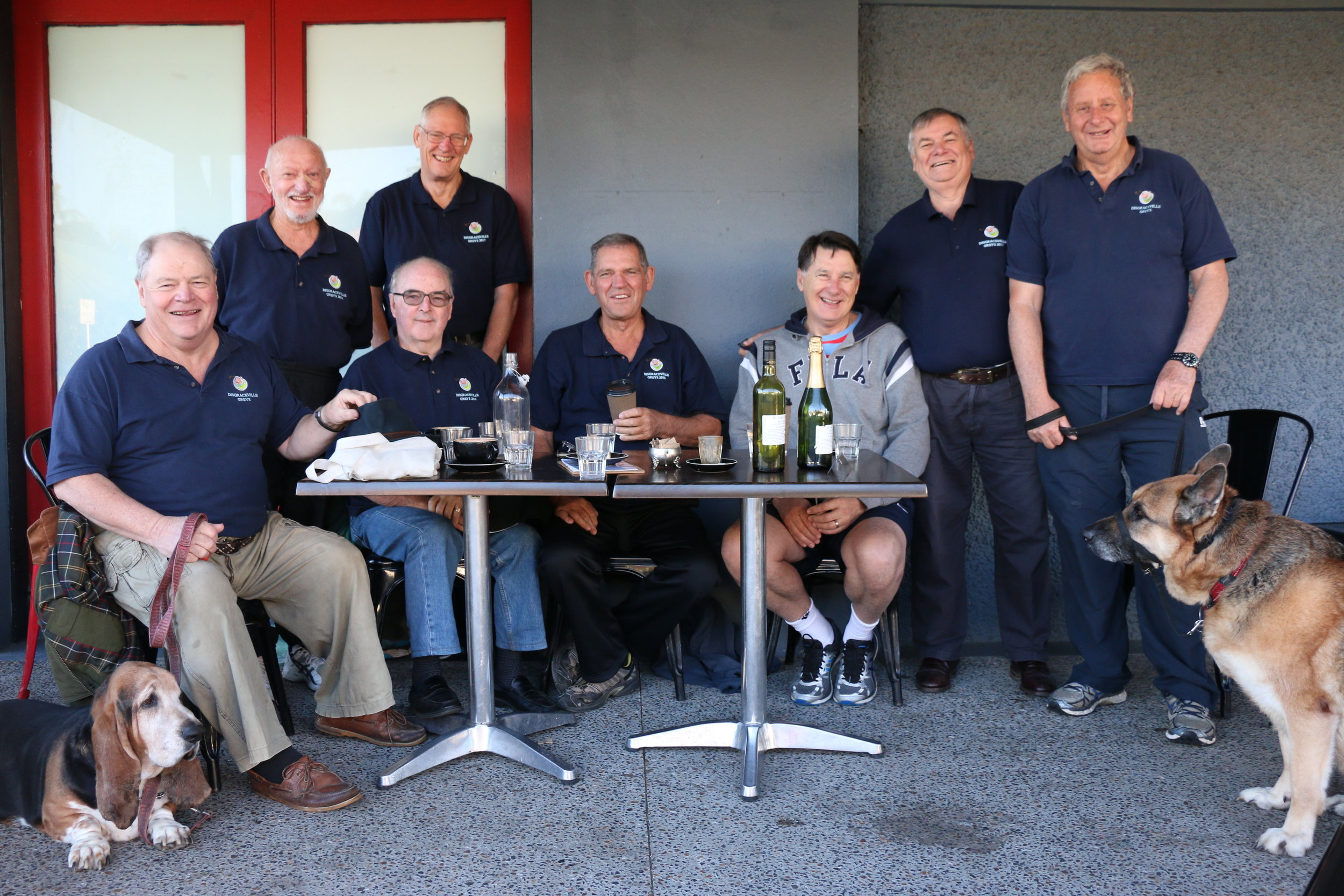  The  Disgraceville Greys  in their matching shirts. 