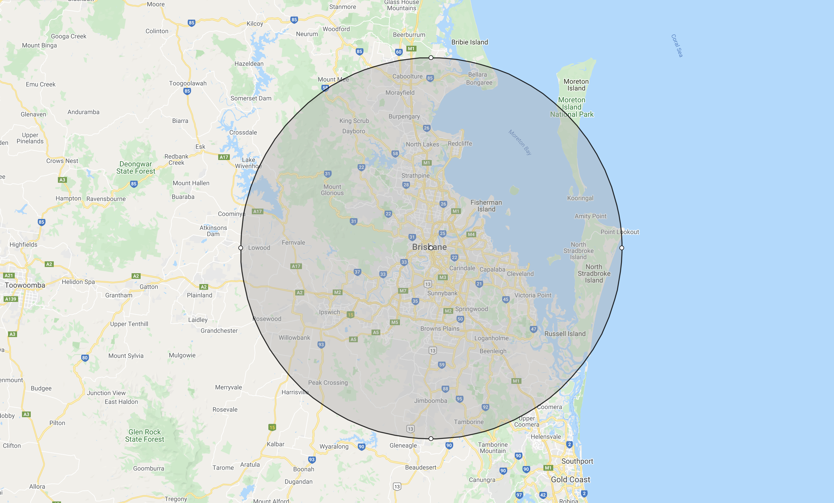 50km radius brisbane